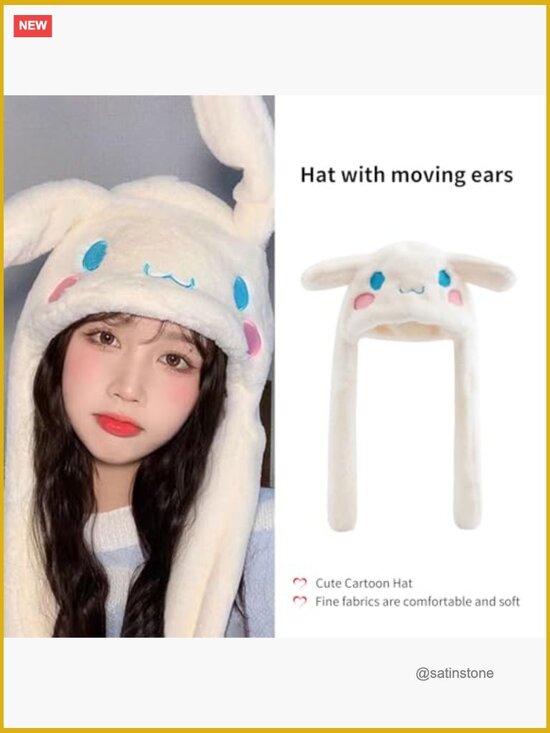 Cute Cartoon Animal Winter Hat with Moving Ears, Soft Plush
